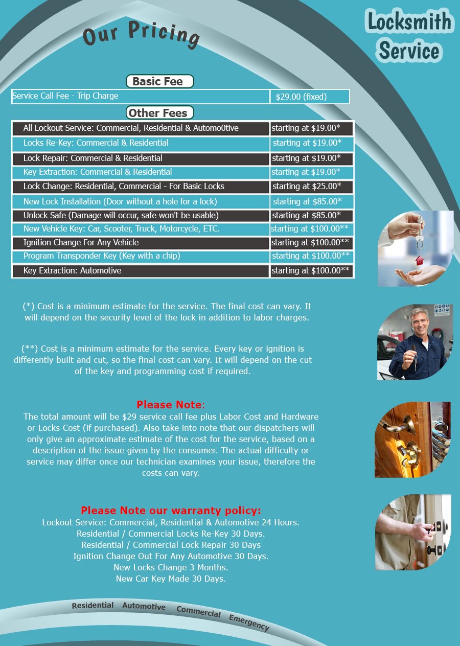 eatontown locksmith service price list